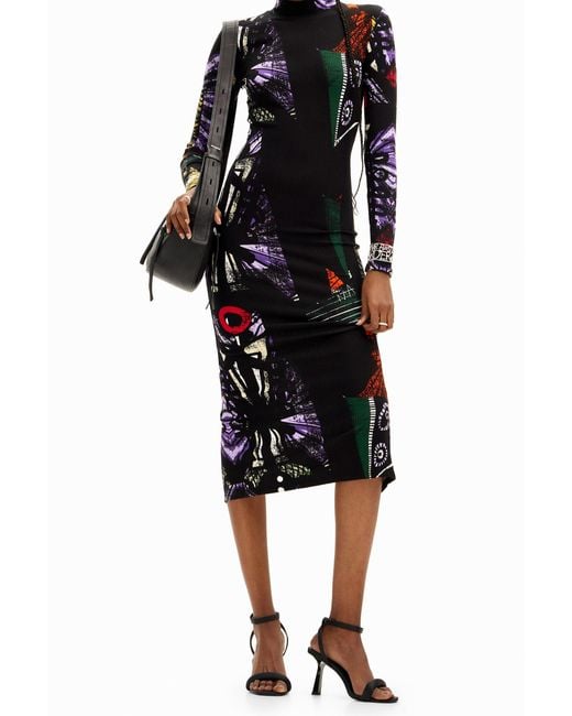 Desigual Black Christian Lacroix Arty Midi Dress, Viscose