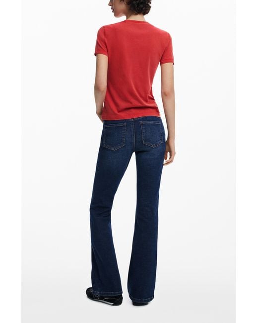Desigual Red Plain Text T-Shirt, Cotton