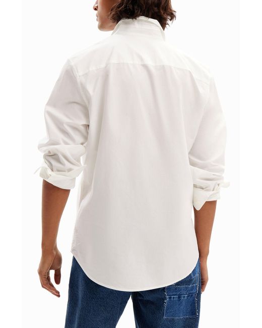 Desigual White Ikat Patchwork Shirt, Cotton for men