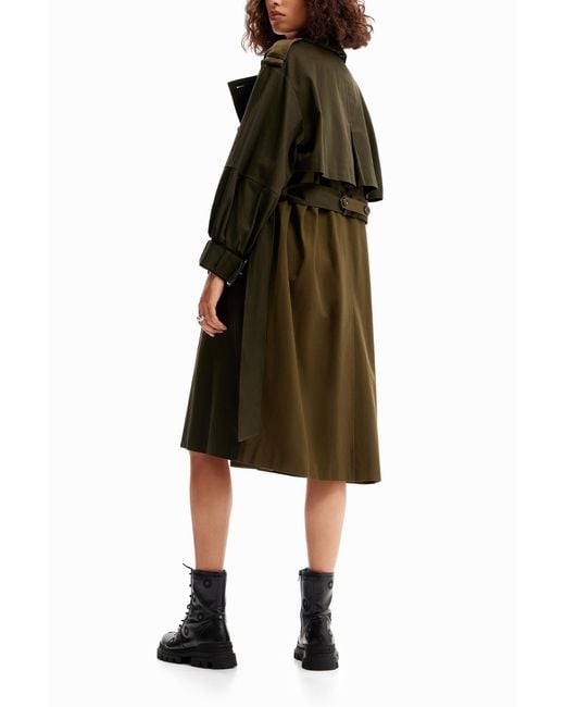 Desigual Black Oversize Belted Trench Coat, Cotton