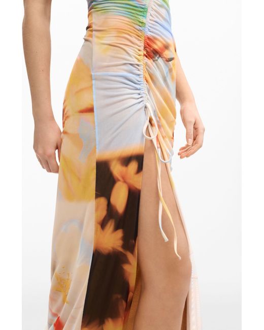 Desigual White Draped Long Dress, Polyester