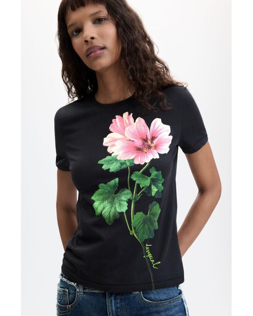 Desigual Blue Floral Printed T-Shirt, Cotton