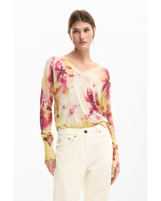 Desigual Red Fine Floral Sweater