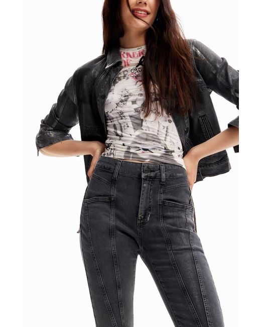 Desigual Gray Metallic Push-Up Skinny Jeans, Cotton