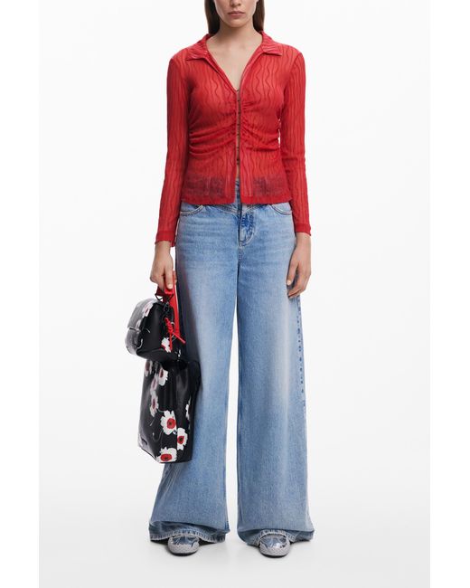 Desigual Red Semi-Transparent T-Shirt