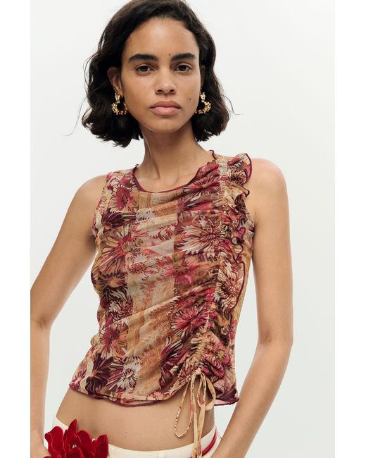 Desigual Red Printed Sleeveless T-Shirt, Polyester