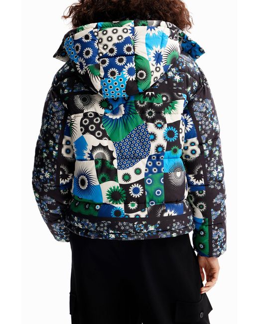 Desigual Blue Padded Patchwork Jacket, Polyester