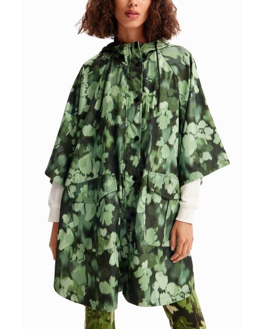 Desigual Green Hooded Camo Raincoat, Polyester
