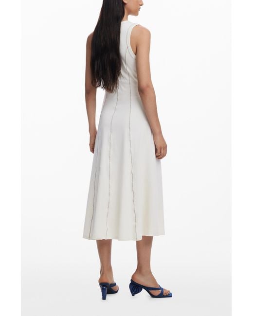 Desigual White Topstitched Dress, Cotton