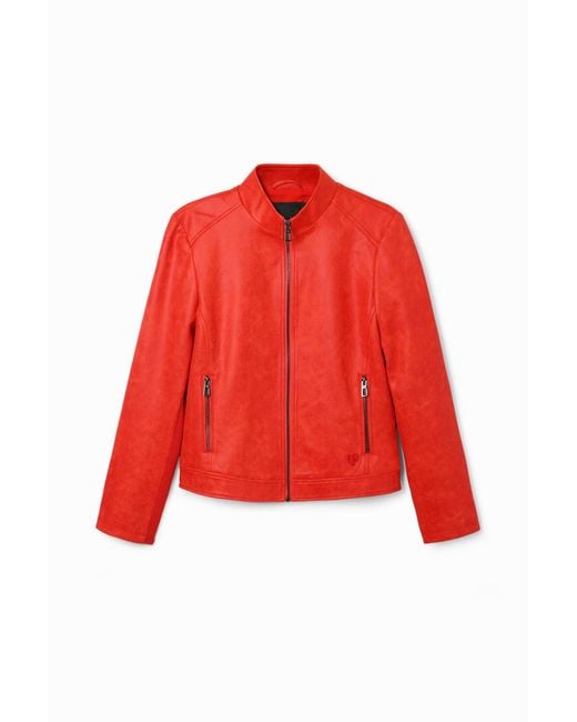 Desigual Red Slim Biker Jacket, Polyester