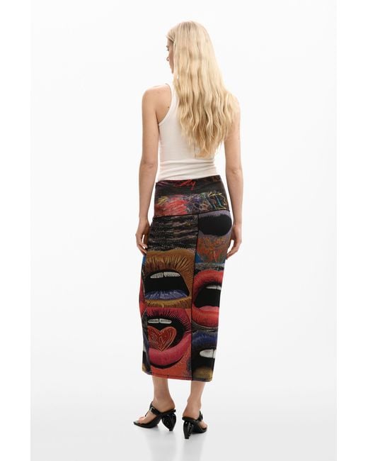 Desigual White Printed Knit Skirt, Viscose