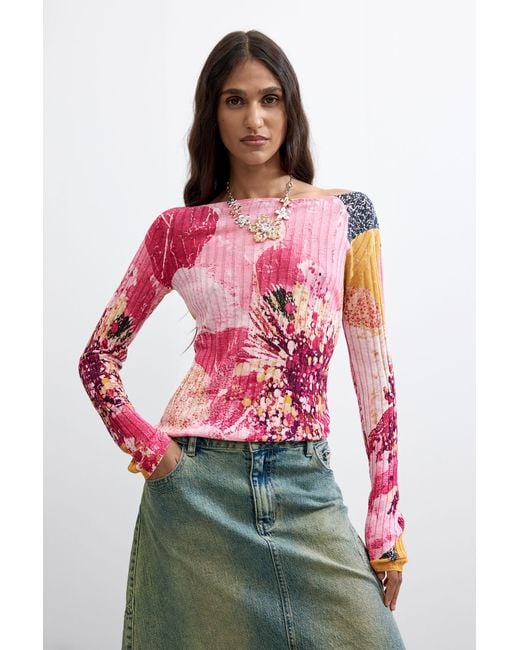 Desigual Red Floral Printed Sweater