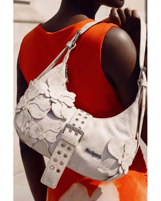 Desigual White Bag With Floral Appliqués