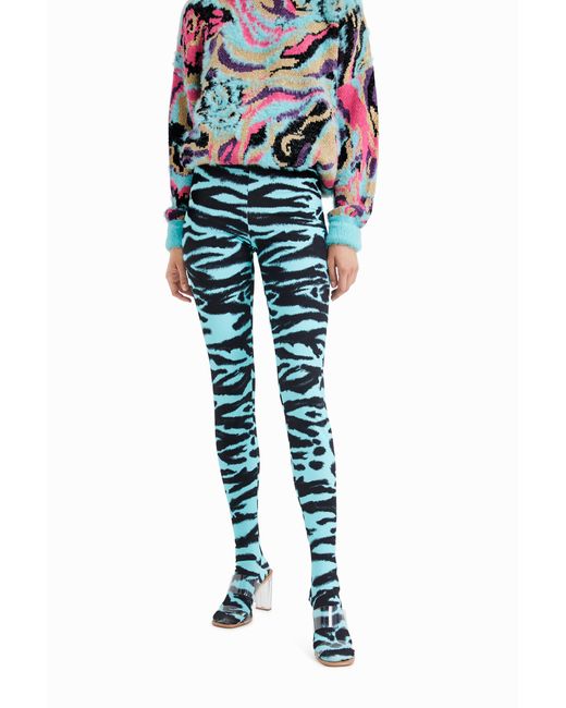 Desigual Blue Animal Print Slim Leggings