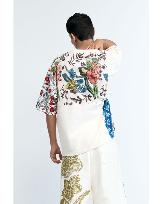 Desigual White Patchwork T-Shirt, Cotton for men