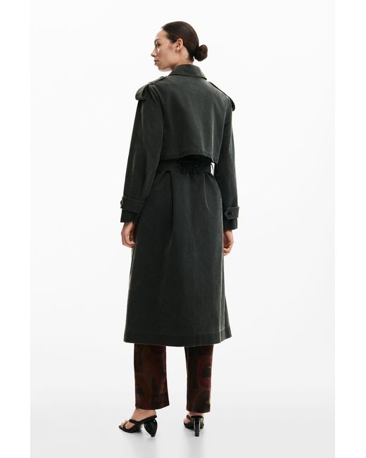 Desigual Black Trench Coat Suede Effect, Polyurethane