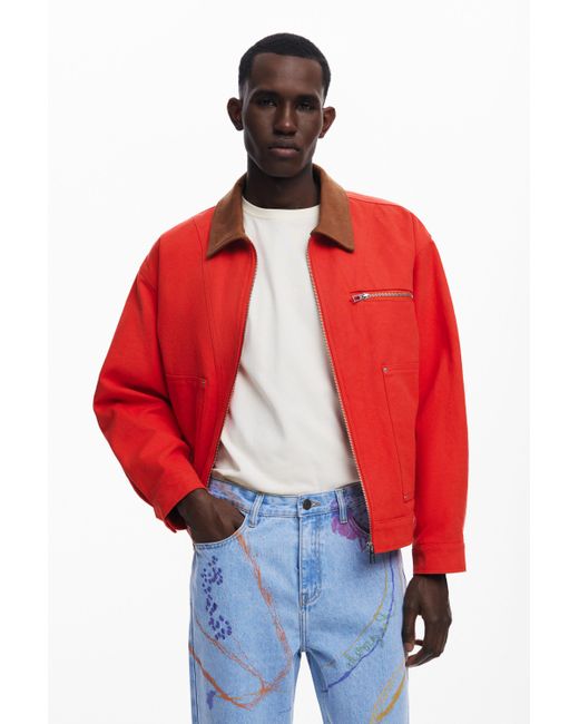 Desigual Red Arty Denim Trousers for men