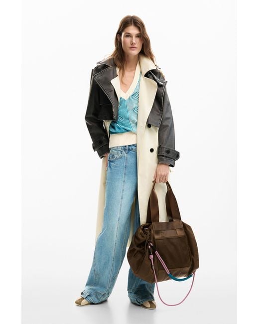 Desigual Brown Large Nylon Shopper Bag, Polyamide