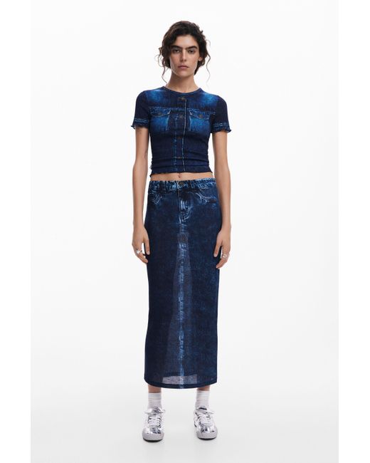 Falda Efecto Denim Desigual de color Blue