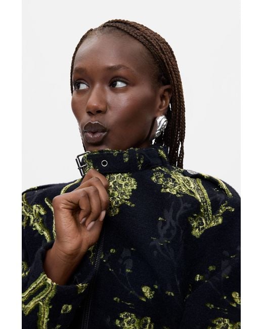 Desigual Black Printed Mao Collar Jacket