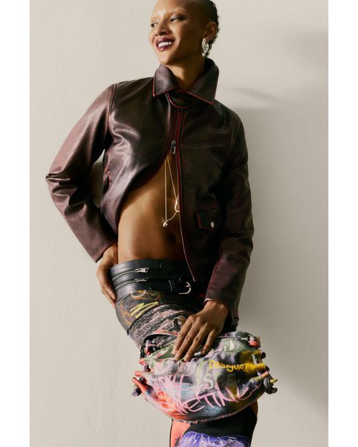 Desigual Black Bedruckter Rock Mit Mündern, Damen, Viskose, Schwarz