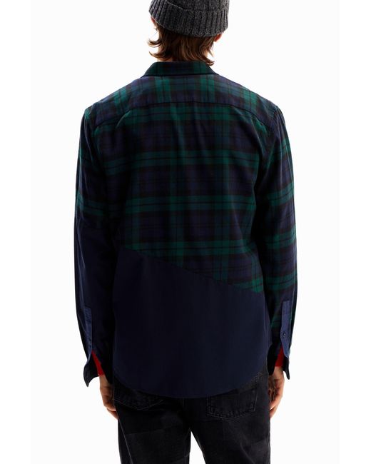 Desigual Blue Patchwork Check Shirt, Cotton for men