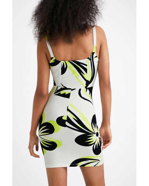 Desigual White Short Floral Dress, Viscose