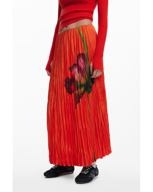 Desigual Red Floral Texture Skirt, Polyester