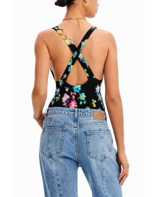 Desigual White Ribbed Strap Bodysuit, Viscose
