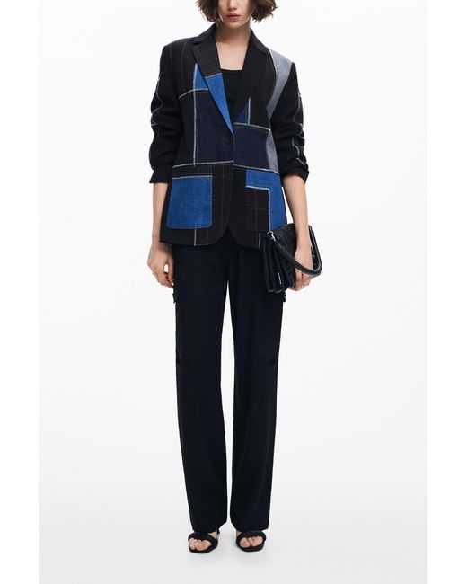 Desigual Blue Combined Patchwork Blazer