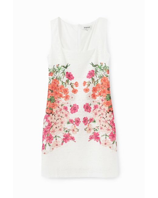 Desigual White Short Dress Lace And Flowers