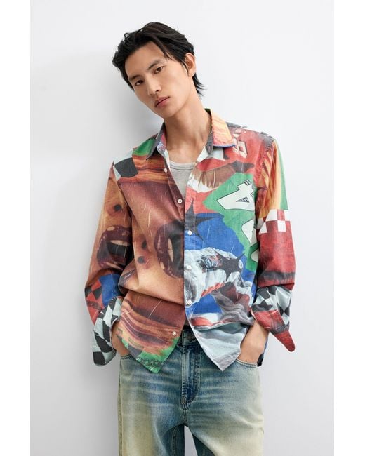 Desigual Red Collage Print Shirt for men