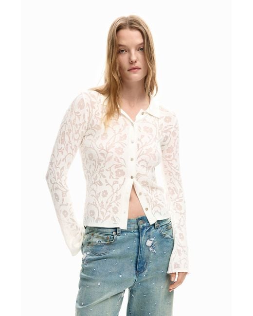 Desigual White Long Sleeve Knit Shirt