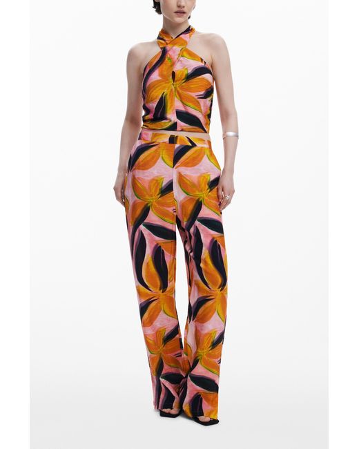 Desigual Orange Crossed Flowers T-Shirt