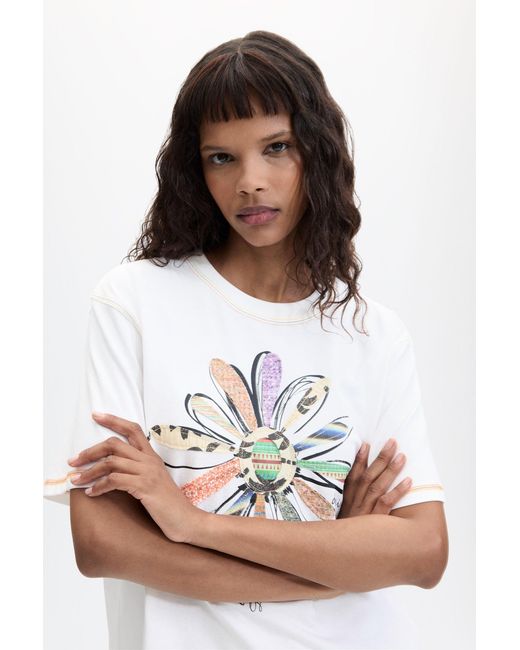 Desigual White Floral Print T-Shirt 100% Cotton, Cotton