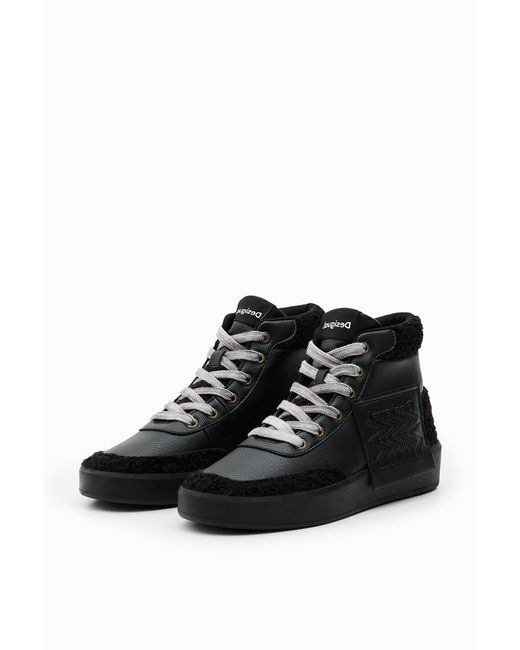 Desigual Black Faux-Sheepskin High-Top Sneakers