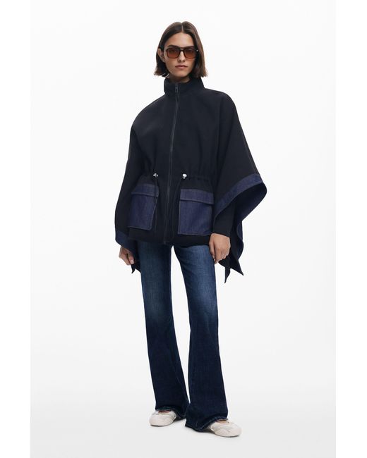 Poncho Denim Combinado, Negro Desigual de color Blue