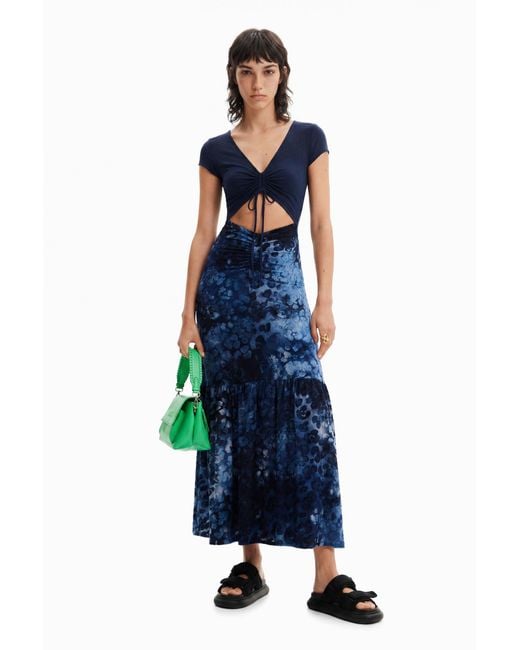 Desigual Blue Combination Textured Animal-Print Long Dress