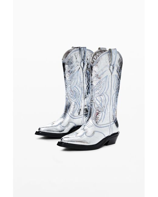 Desigual Blue Metallic Cowboy Boot, Cow Leather