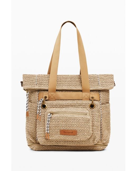 Desigual Natural Large Modular Raffia Backpack