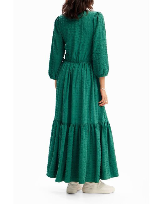 Desigual Green Textured Long Dress, Polyester