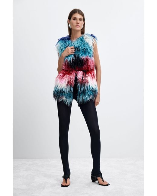 Desigual Blue Synthetic Fur Vest M.C. Lacroix