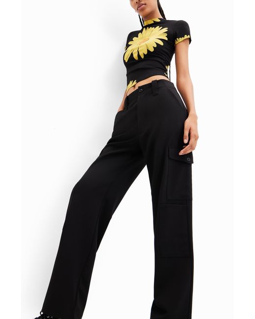 Desigual Black Flowy Cargo Trousers