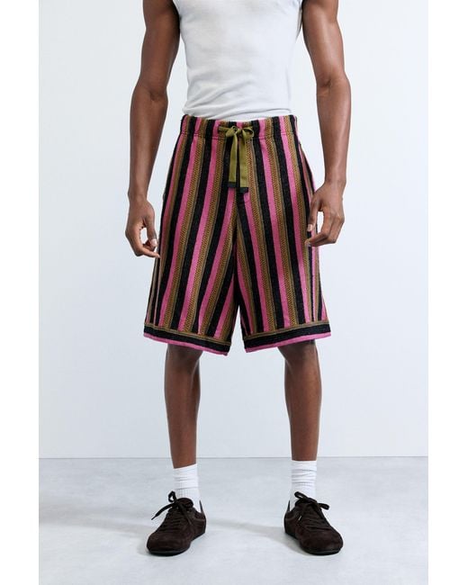 Desigual Red Striped Knit Bermuda for men