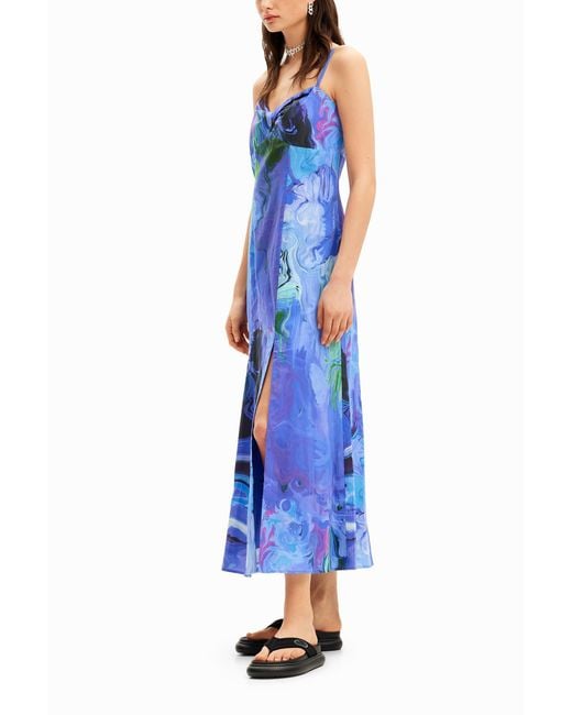 Desigual Blue M. Christian Lacroix Marbled Midi Dress, Cotton
