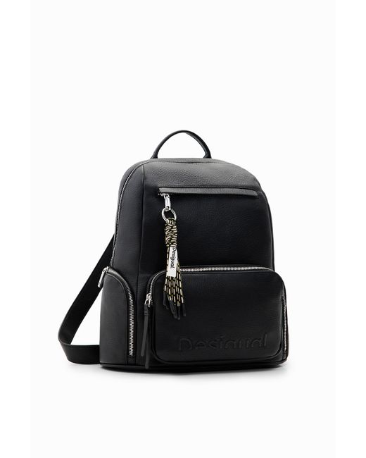 Desigual Black Midsize Half-Logo Backpack, Polyurethane