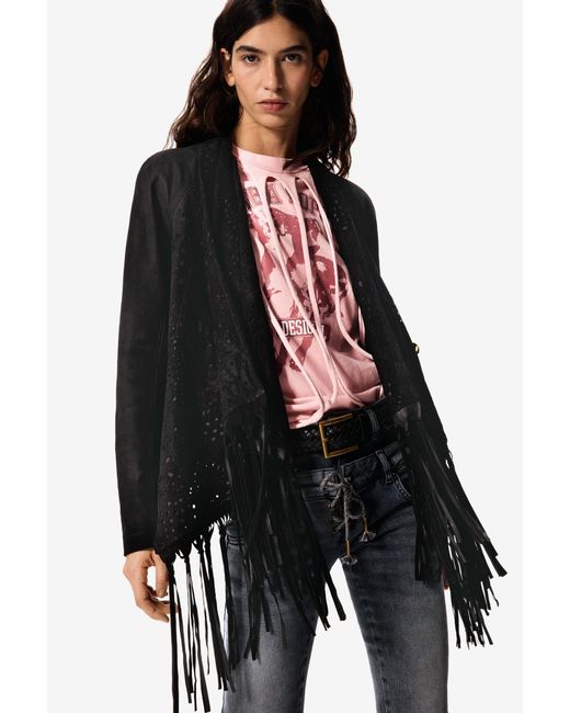 Desigual Black Asymmetric Jacket 100% Leather Masha Popova, Goat