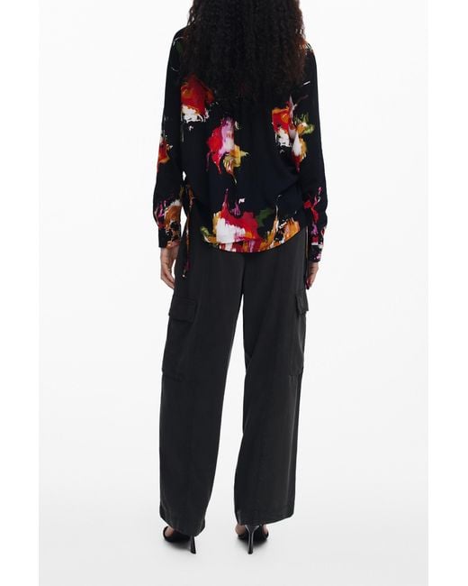 Desigual Black Floral Print Shirt, Viscose
