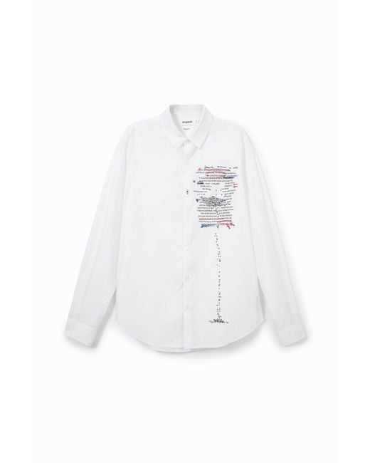 Camisa Mensaje 100% Algodón Desigual de hombre de color White