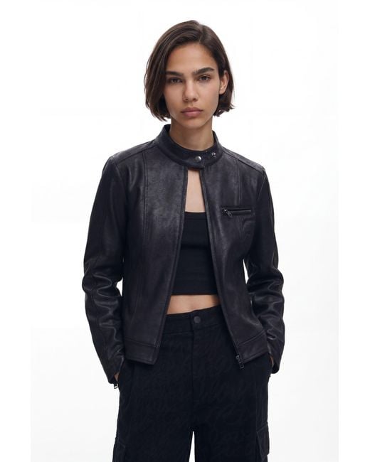 Desigual Blue Regular Biker Jacket, Polyester